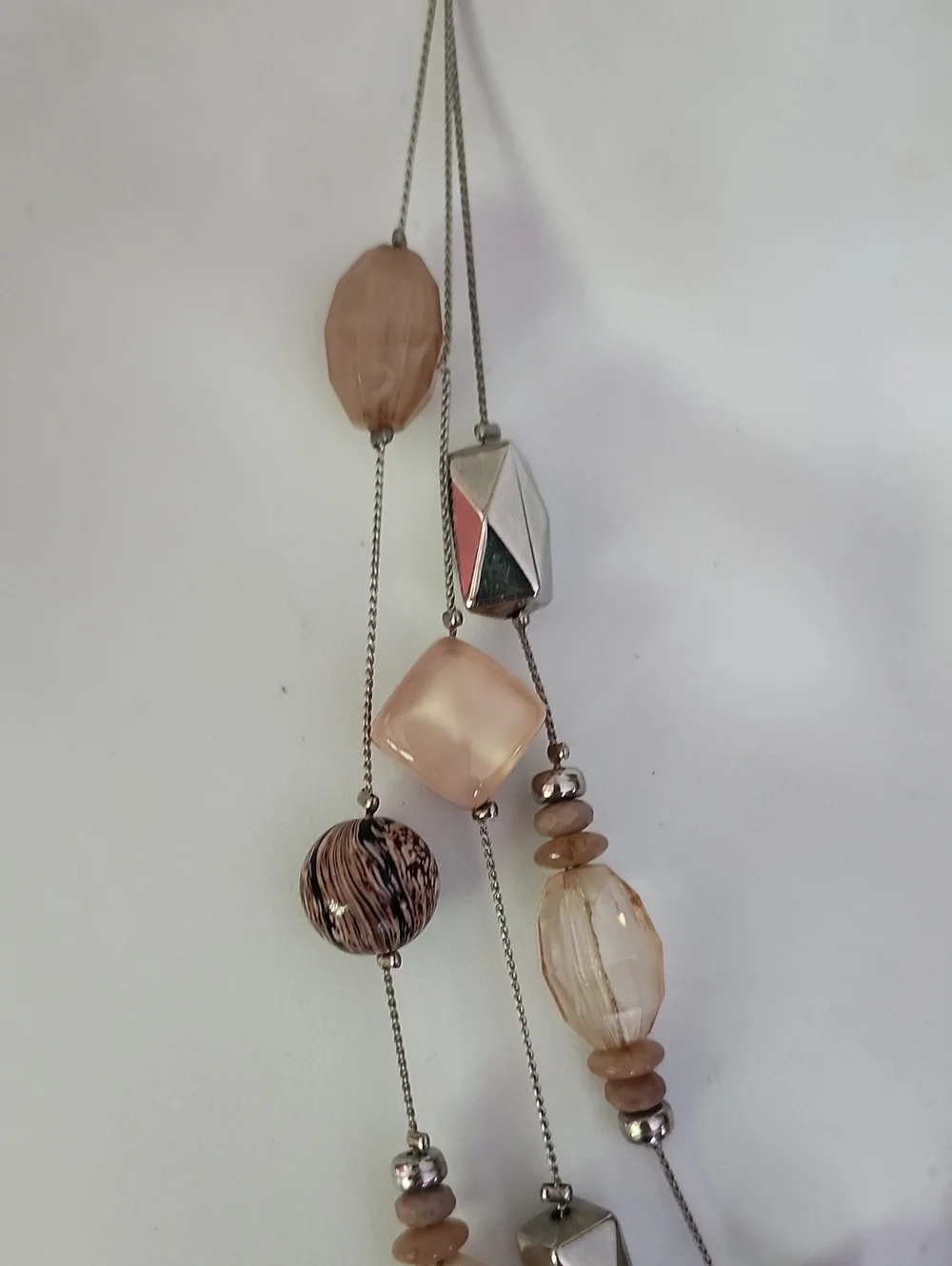 Multi-Strand Beige Stone & Silver Bead Necklace - NY Collection